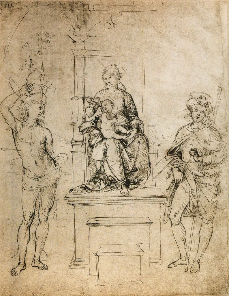 Sanzio - La Vergine, il Bambino Gesù, San Sebastiano e San Rocco, Louvre, Parigi